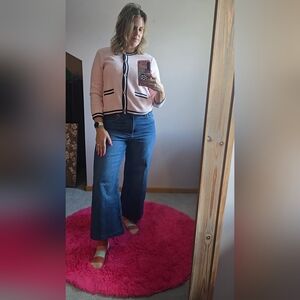 Chaps Pink Cardigan with Black Accents